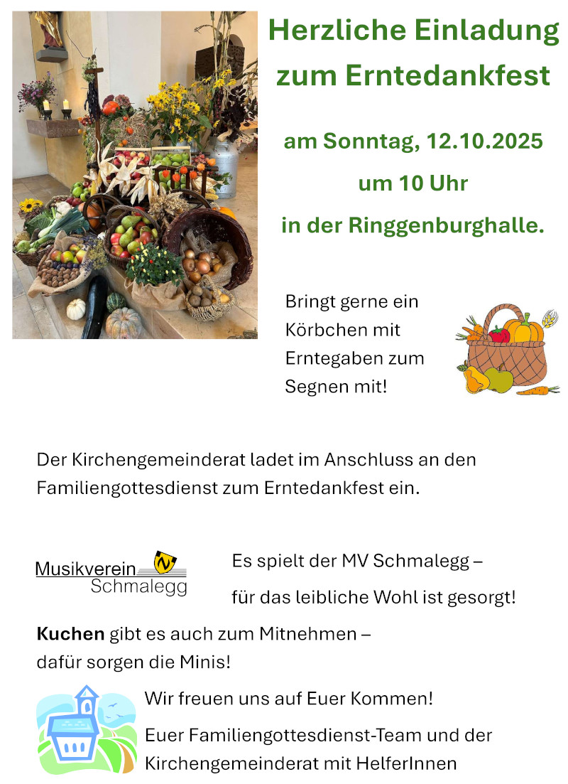 Plakat Herzliche Einladung zum Erntedankfest 2025
